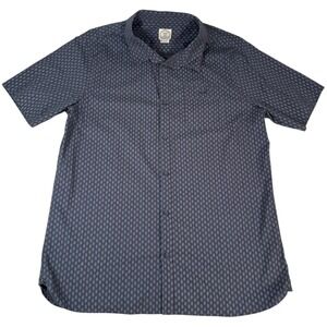 Voyager Mens XL Tall Button Up Short Sleeve Shirt Blue Geometric Pattern Casual